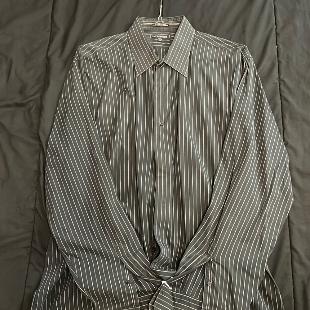 EXPRESS IMX Black With White Stripes Dress Shirt